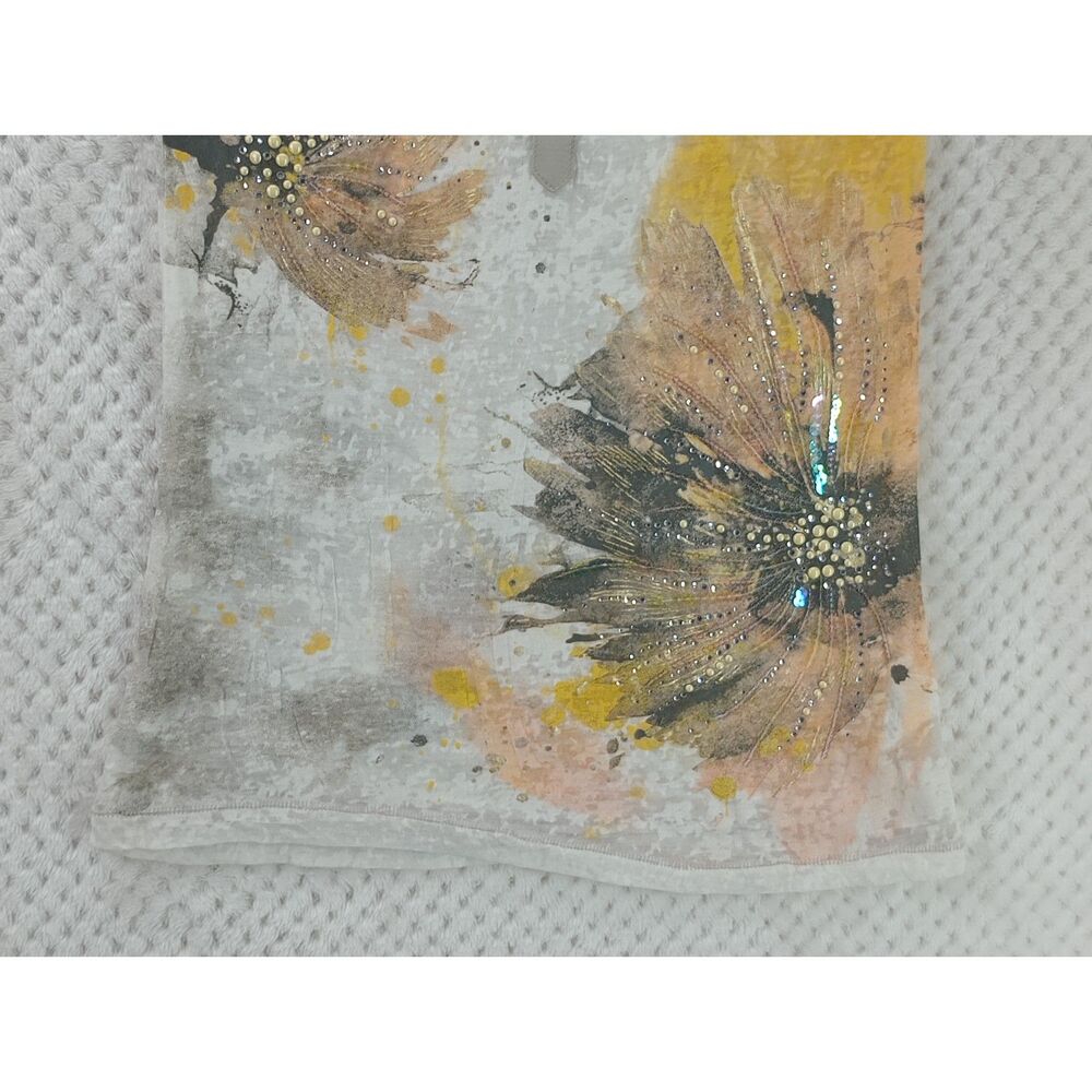 Miss Me Women's Large Embellished Cream Floral Short Sleeve Burnout Tee - Picture 10 of 12